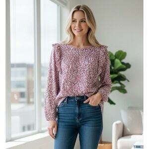 J.Crew Mercantile Women's 12 Ruffle Blouse Pink Ditsy Floral EUC‎